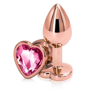Plug Anal de Metal Rosa Ouro com Pedra Coração – Luxo, Elegância e Prazer Intenso