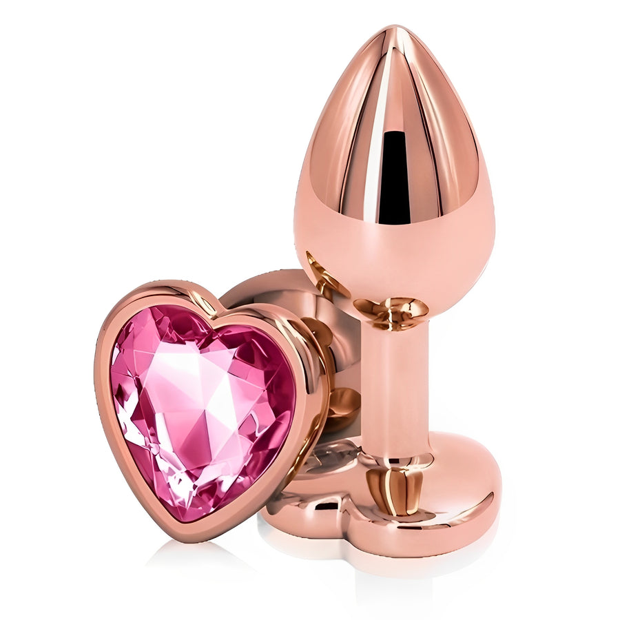 Plug Anal de Metal Rosa Ouro com Pedra Coração – Luxo, Elegância e Prazer Intenso