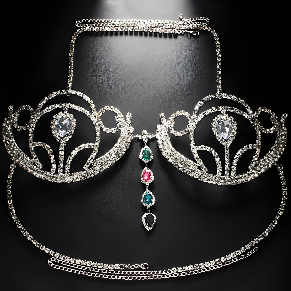 Sutiã Strass Luxo com Pedras Coloridas – Dourado e Prata, Exclusivo P ao G