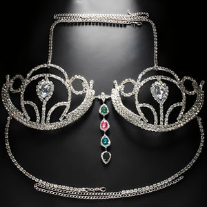 Sutiã Strass Luxo com Pedras Coloridas – Dourado e Prata, Exclusivo P ao G