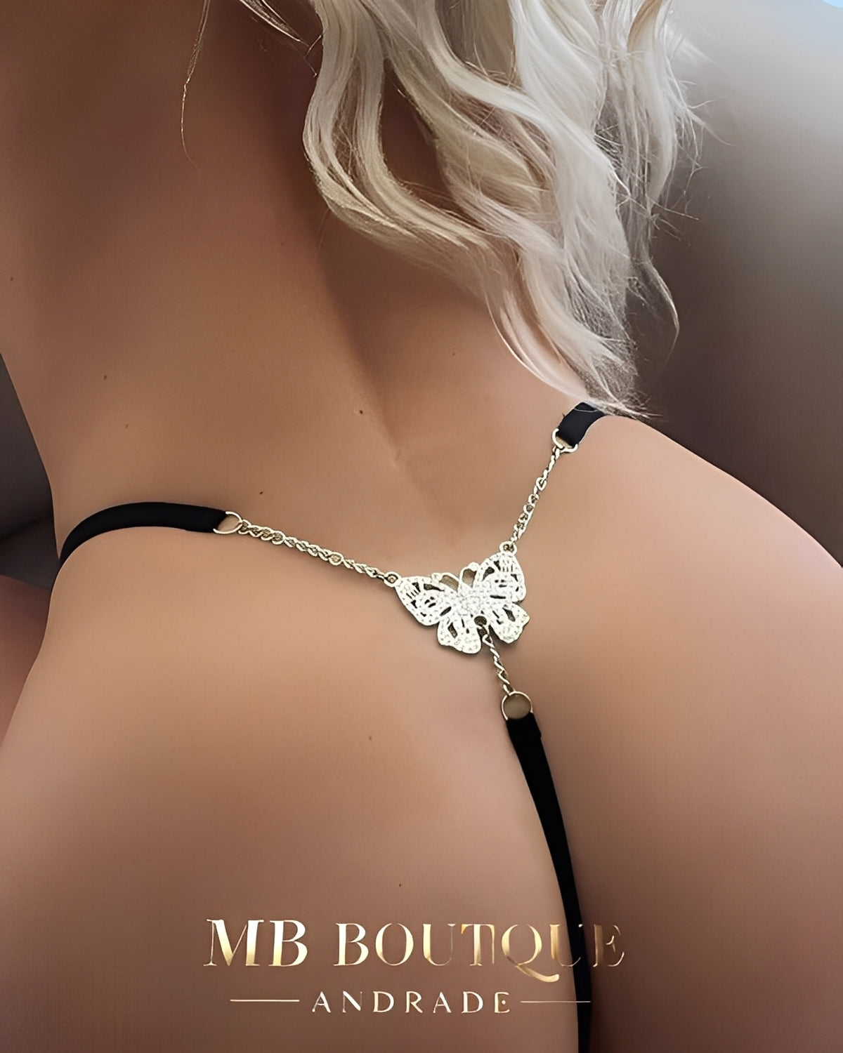 Calcinha Fio Dental Sensual com Alça Transparente Regulável – Lingerie Feminina Preta, Branca e Vermelha P ao GG