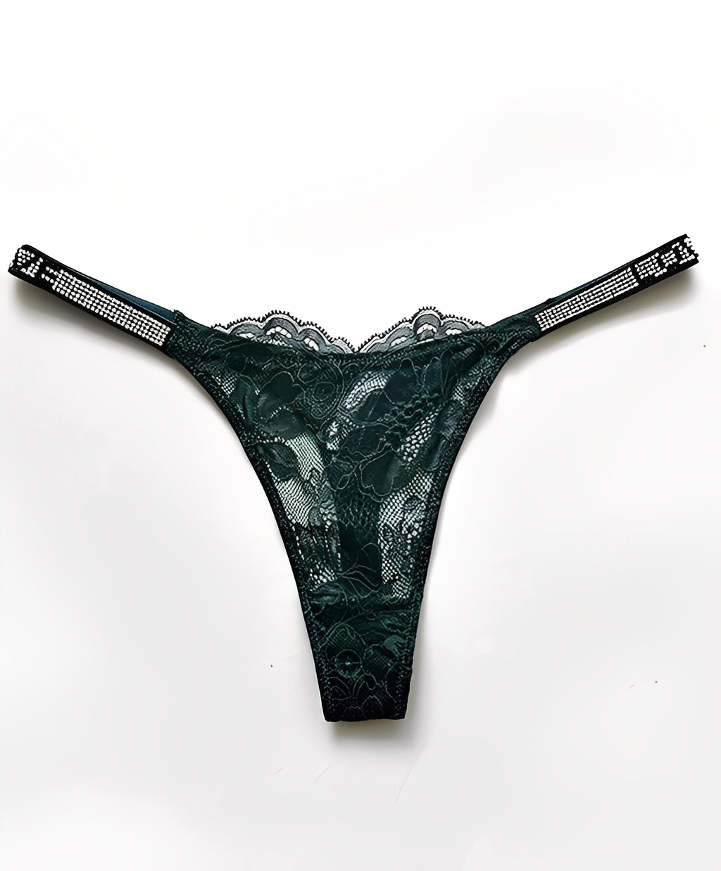 Calcinha Fio Dental de Renda com Strass Brilhante – Lingerie Luxuosa, Sexy e Sofisticada para Noites Especiais
