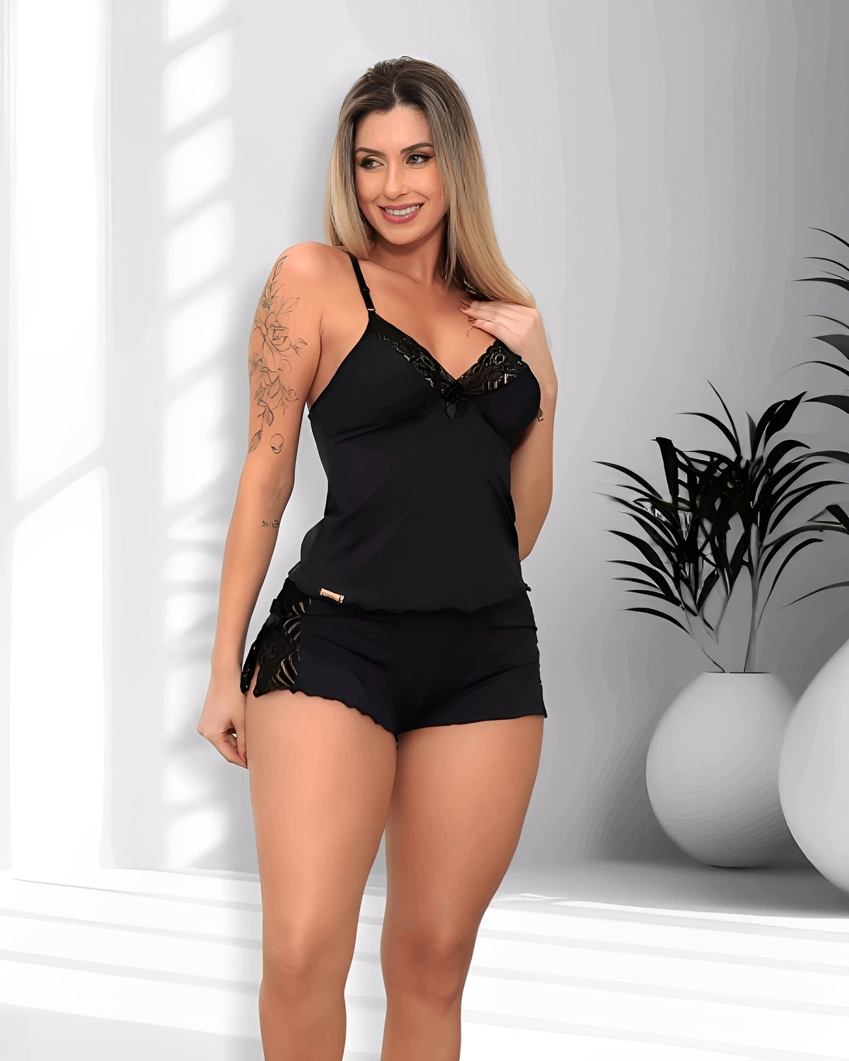 Short Doll Feminino em Microfibra com Renda – Conjunto P ao GG
