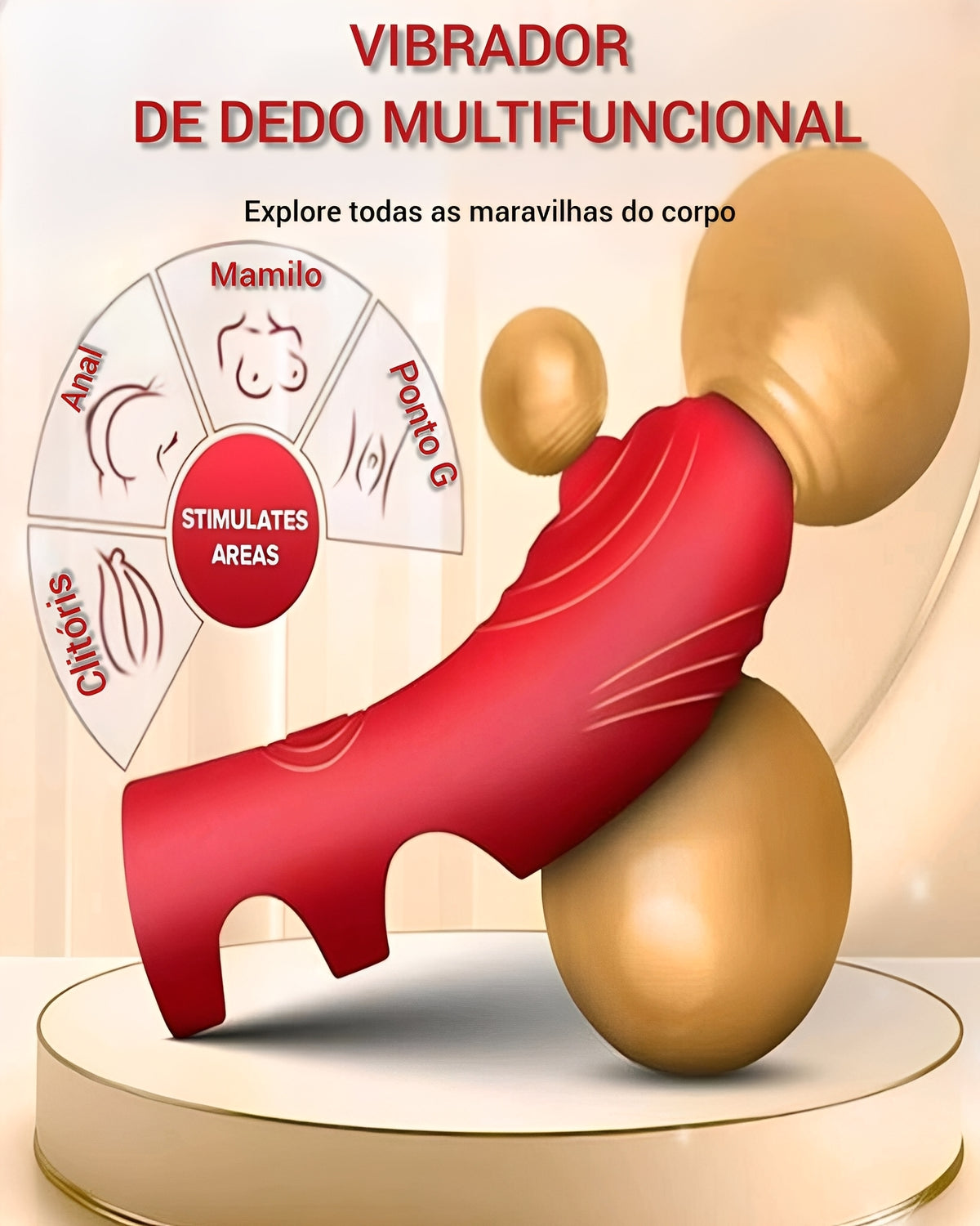 Vibrador de Dedo Multiuso em Silicone Vermelho – Estimulador Clitoriano, Anal e Ponto G Recarregável