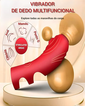 Vibrador de Dedo Multiuso em Silicone Vermelho – Estimulador Clitoriano, Anal e Ponto G Recarregável