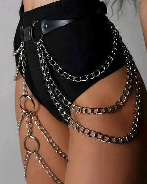 Cinto Harness com Correntes Douradas ou Prateadas – Acessório Sensual de Cintura e Coxa para Noite Ousada