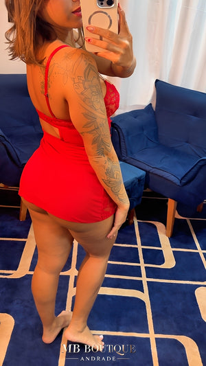 Camisola Sensual Preta, Vermelho com Fenda, Renda Floral e Aro – Lingerie com Transparência para Noite Romântica