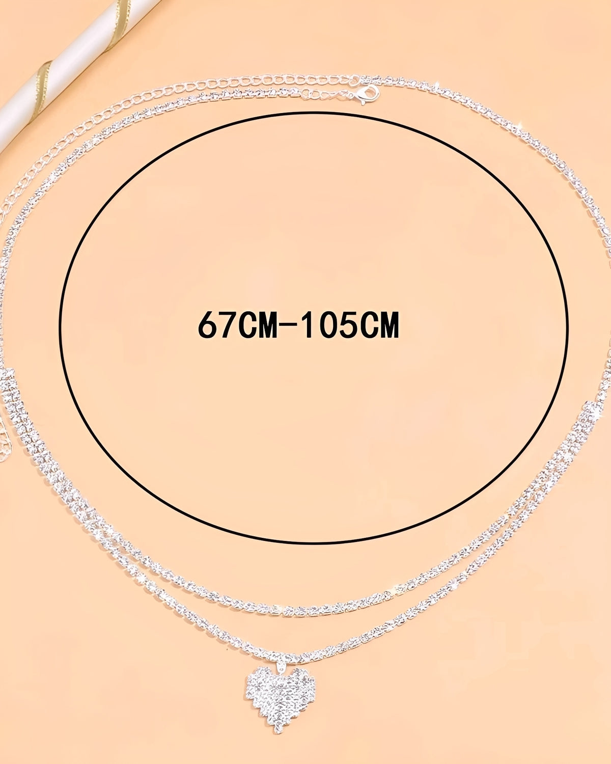 Cinto de Strass Prata - Duplo com Pingente de Coração – Ajustável e Sofisticado