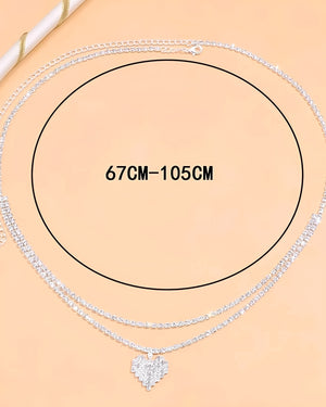 Cinto de Strass Prata - Duplo com Pingente de Coração – Ajustável e Sofisticado