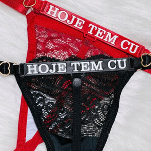 Calcinha Fio Dental Feminina em Renda com Regulagem Preta ou Vermelha - Lingerie Sensual Ajustável P ao GG, Confortável e Modeladora