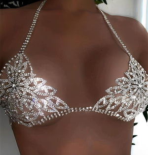 Sutiã de Strass Luxo Prata – Top Brilhante para Festa e Balada - Coleção Gold