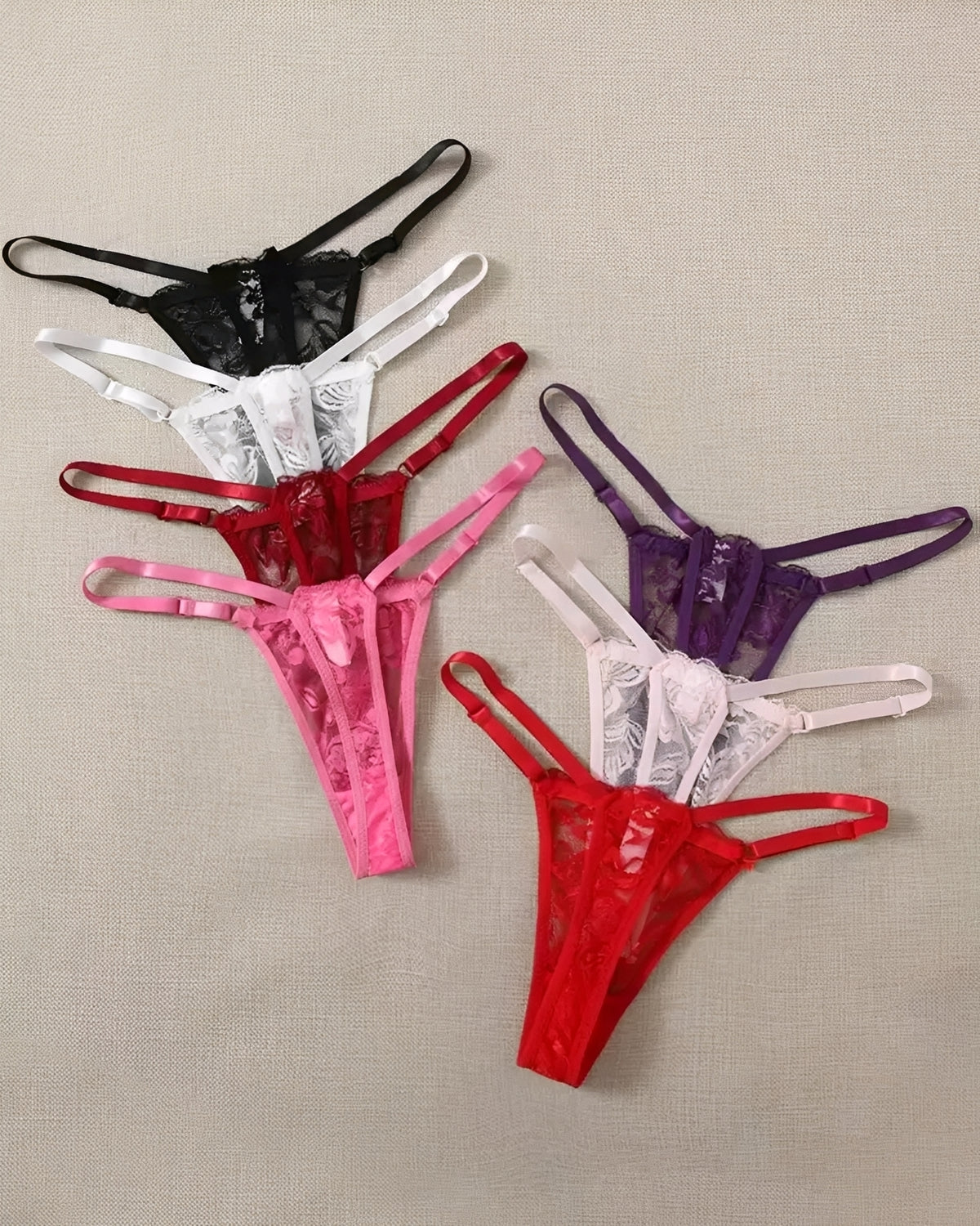 Kit 7 Calcinhas Fio Dental em Renda Regulável – Lingerie Delicada e Exclusiva P ao GG