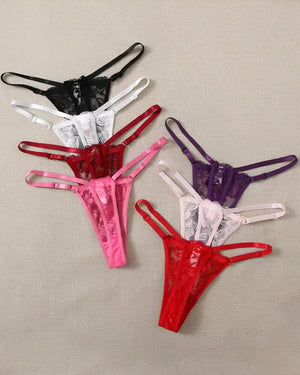 Kit 7 Calcinhas Fio Dental em Renda Regulável – Lingerie Delicada e Exclusiva P ao GG