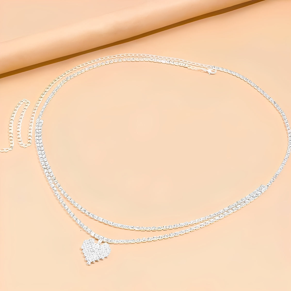 Cinto de Strass Prata - Duplo com Pingente de Coração – Ajustável e Sofisticado