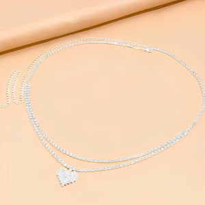 Cinto de Strass Prata - Duplo com Pingente de Coração – Ajustável e Sofisticado