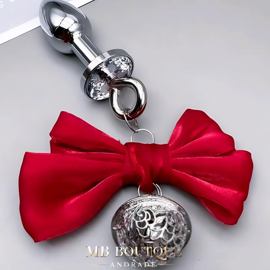 Plug Anal com Laço de Cetim e Pingente – Metal Premium Rosa, Preto e Vermelho | Acessório Sexy e Sofisticado