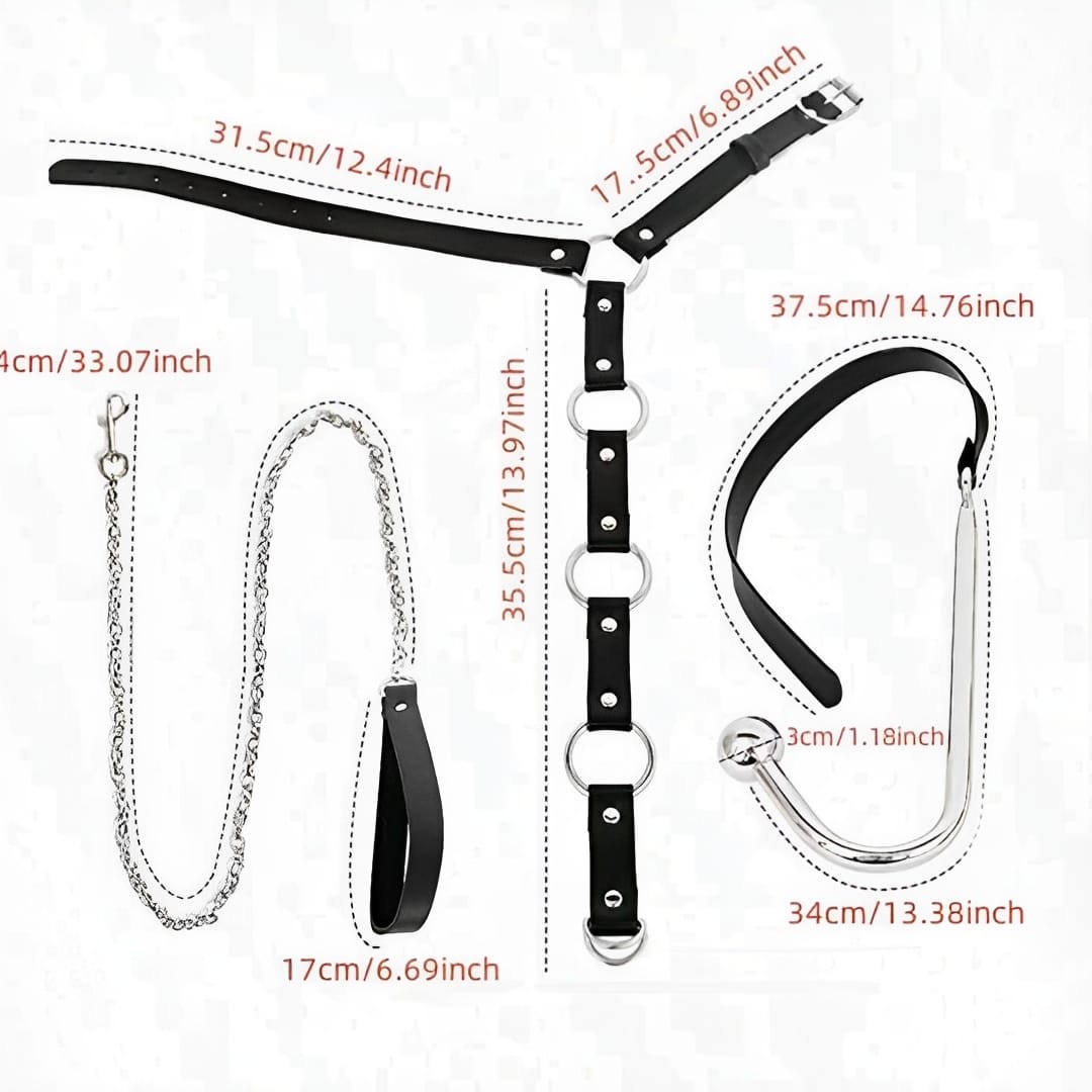Kit Bondage Preto com Gancho Plug, Coleira e Correntes - Prazer Extremo para Jogos de Dominação