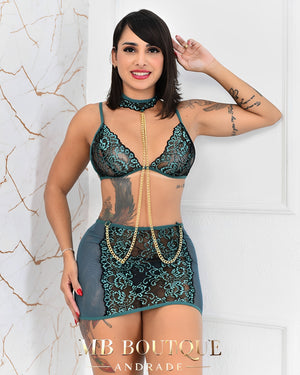 Conjunto Sensual de Renda com Correntes – Luxo e Sofisticação na Medida Certa