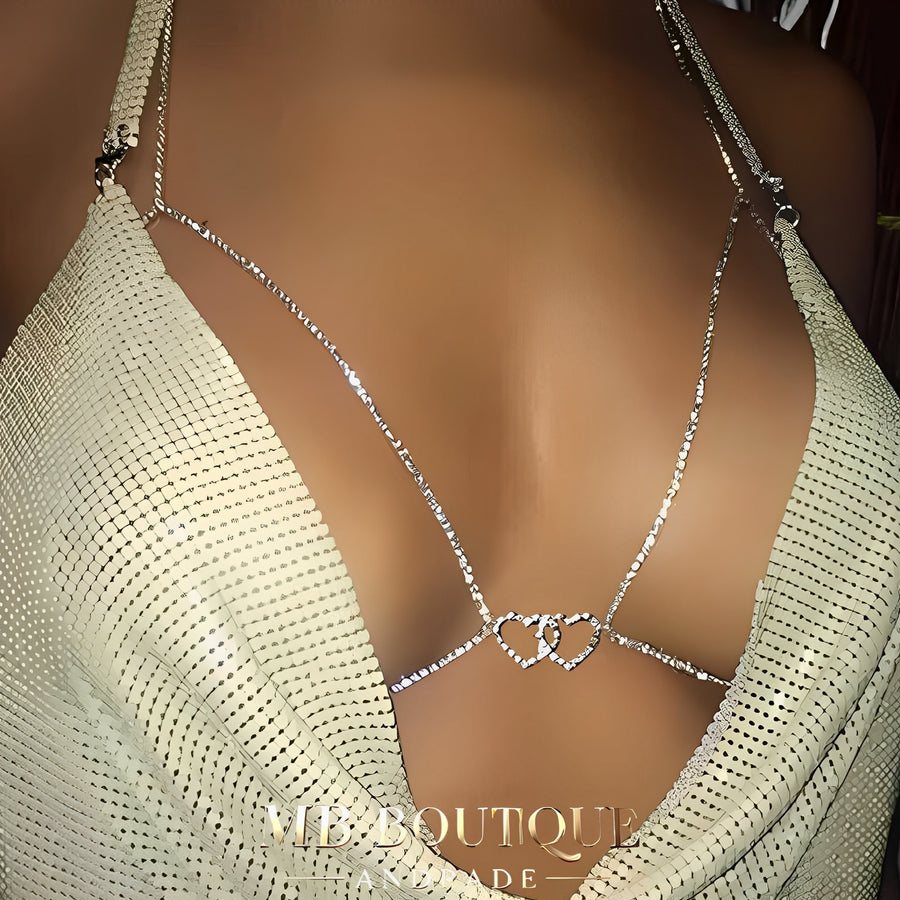 Body Chain Corações Duplos – Coleção Gold