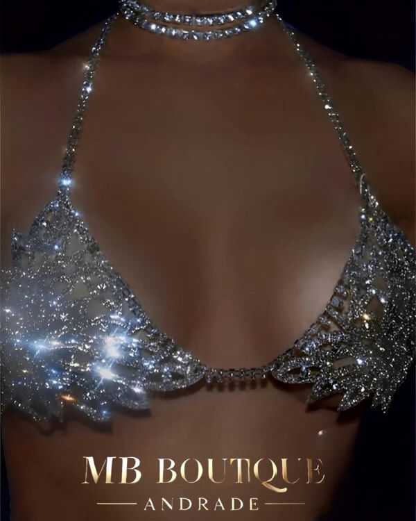 Sutiã de Strass Luxo Prata – Top Brilhante para Festa e Balada - Coleção Gold