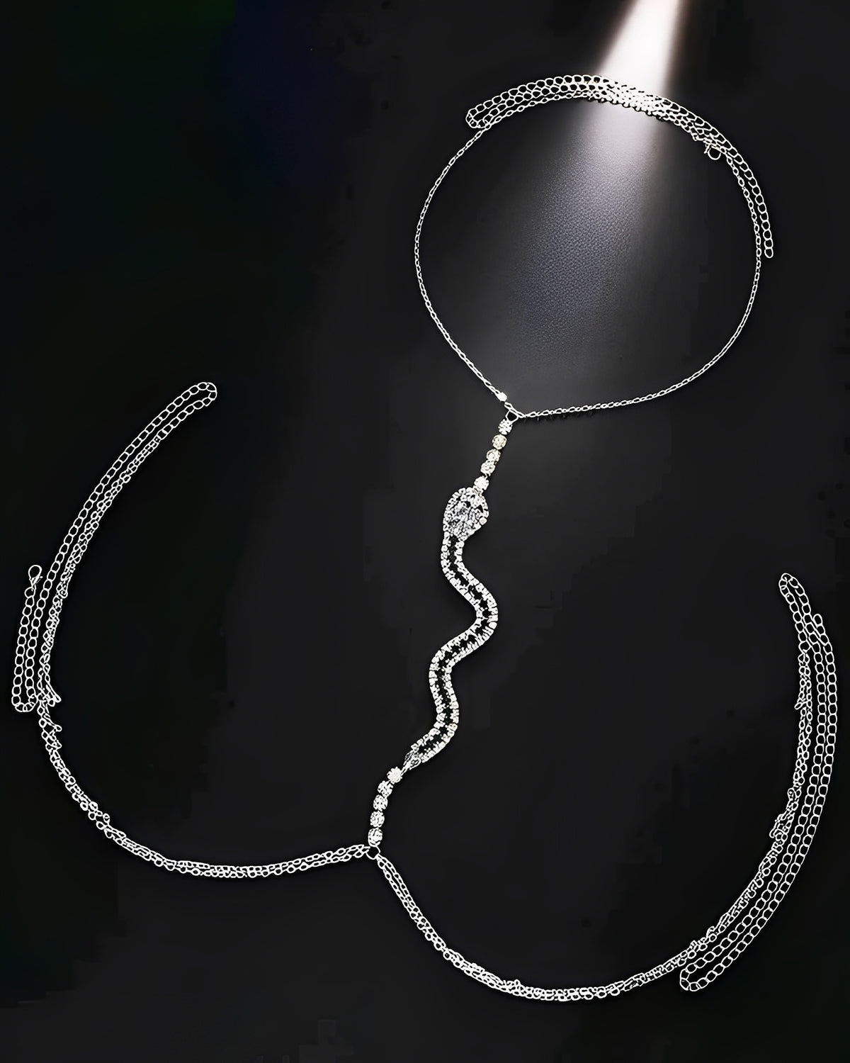 Colar Feminino Prata Serpente em Strass – Colar Longo Ajustável Elegante