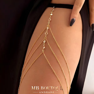 Liga de Perna Dourada com Correntes e Strass – Acessório Sensual
