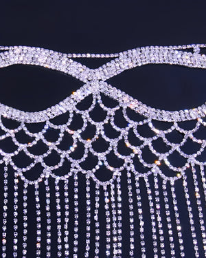 Máscara Veneziana de Luxo em Strass com Franjas Longas – Máscara Sexy e Glamourosa para Festa