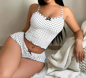 Baby Doll Poá Feminino Curto em Microfibra – Conjunto de Alcinhas com Shorts Soltinho (Preto ou Branco) | P ao GG