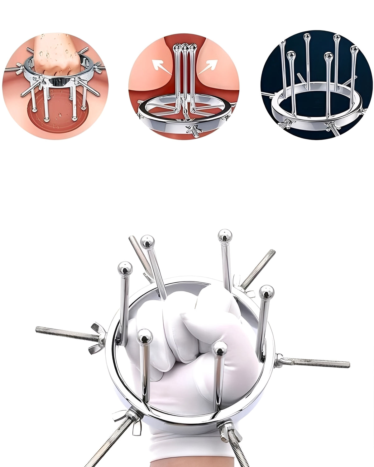 Dilatador Anal e Vaginal Ajustável em Aço Inoxidável – Expansor BDSM de Metal