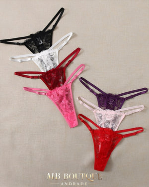 Calcinha Fio Dental Sensual com Alça Transparente Regulável – Lingerie Feminina Preta, Branca e Vermelha P ao GG