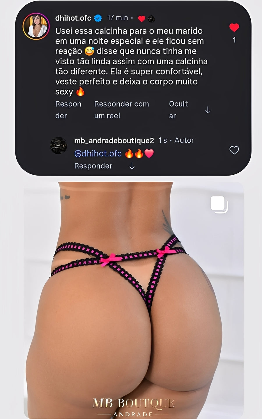 Calcinha Fio Dental Preta com Tiras Cruzadas, Transparência e Bordado de Beijos Rosa – Lingerie Ousada e Provocante