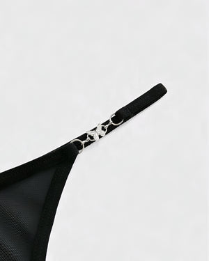 Kit com 3 Calcinhas Fio Dental em Tule e Animal Print com Detalhe Borboleta - Lingerie Sensual e Exclusiva - P ao GG