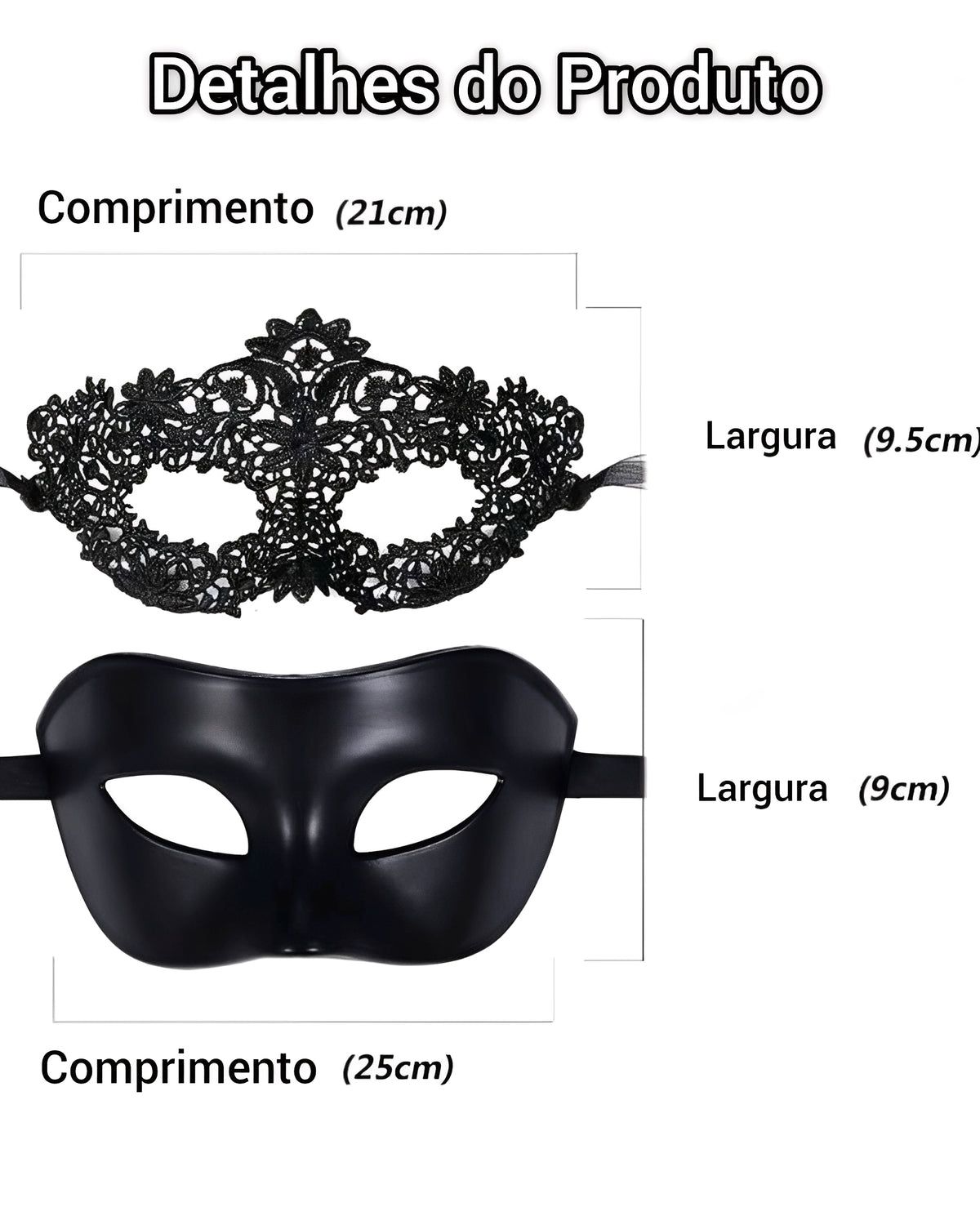 Kit 2 Máscaras Venezianas Pretas para Casal – Baile de Máscaras, Fantasia Elegante e Sedutora