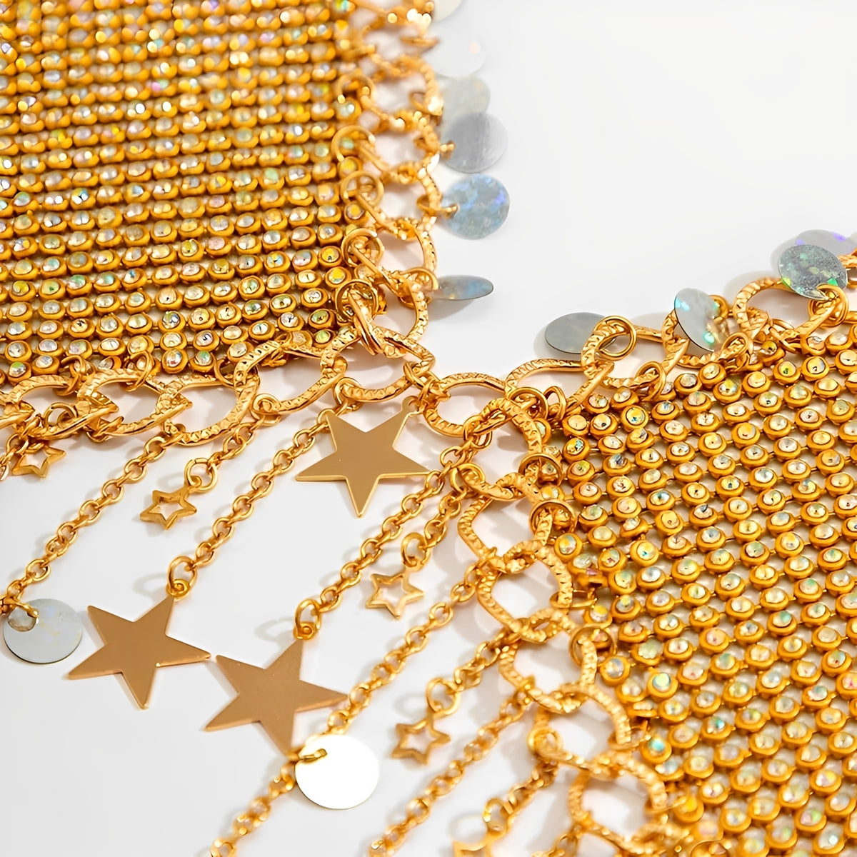 Top Chain Brilho Estrelado em Metal Dourado e Prata – Lingerie Fashion Exclusiva, Sexy e Ousada