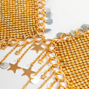 Top Chain Brilho Estrelado em Metal Dourado e Prata – Lingerie Fashion Exclusiva, Sexy e Ousada