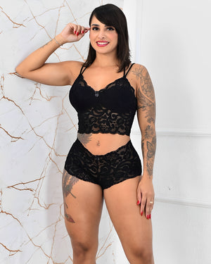 BabyDoll Letícia - Renda Preta, Sensual, Clássico e com Modelagem Perfeita - P ao GG