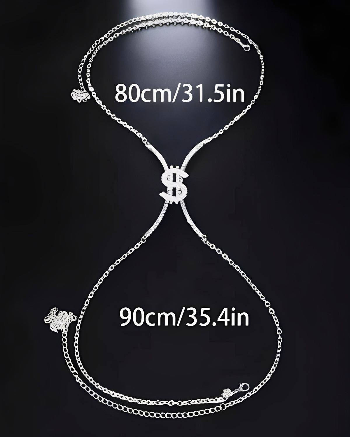 Colar Corporal Feminino em Strass com Símbolo de Dólar – Acessório Sensual de Luxo para Festa e Balada
