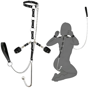 Kit Bondage Preto com Gancho Plug, Coleira e Correntes - Prazer Extremo para Jogos de Dominação