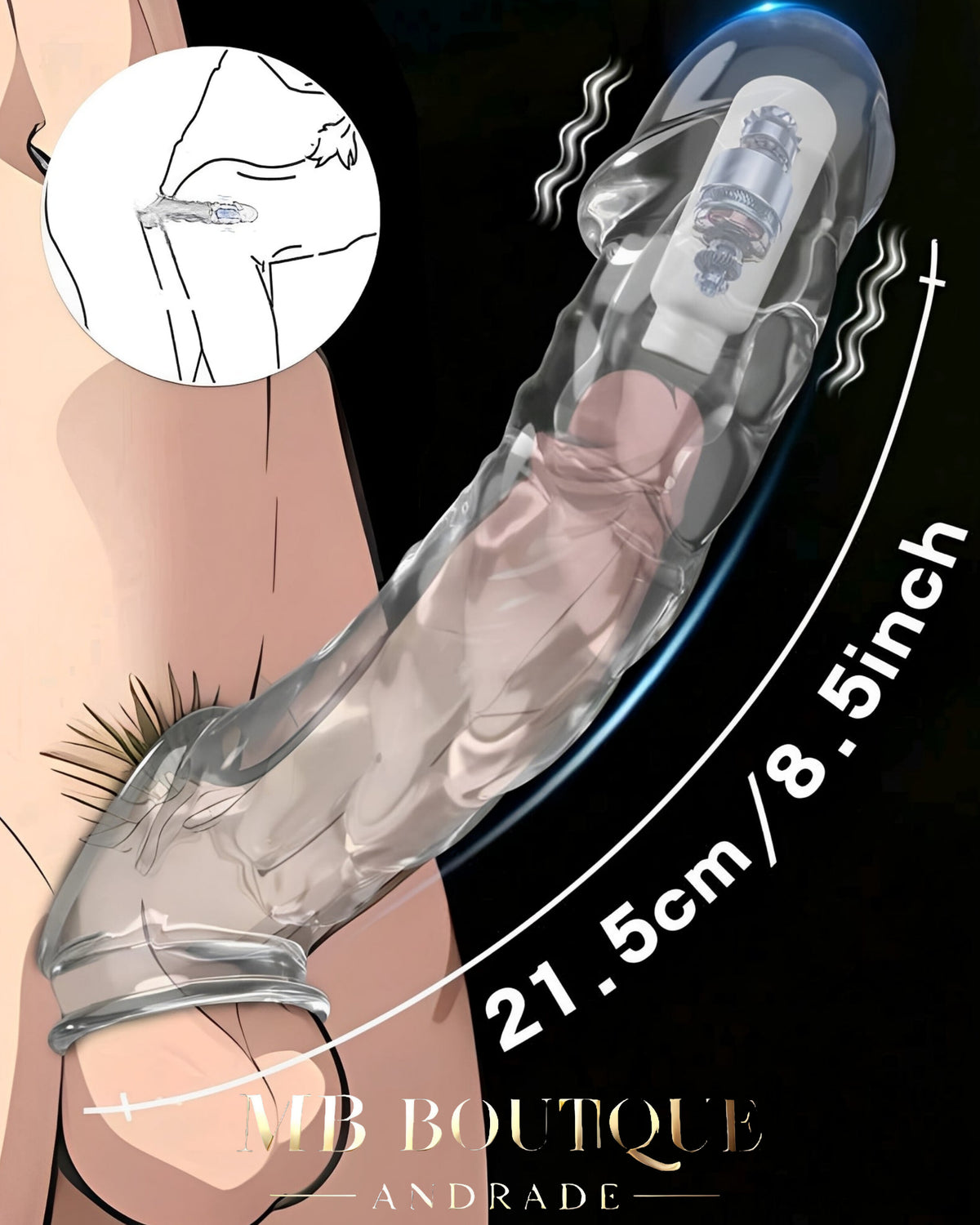 Extensor Transparente com Vibração - Toque Macio, Tamanho Extra e Experiência Intensa