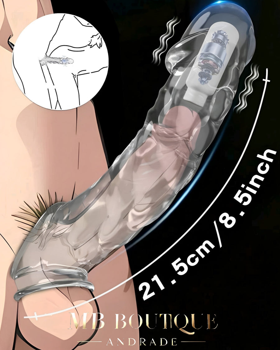 Extensor Transparente com Vibração - Toque Macio, Tamanho Extra e Experiência Intensa