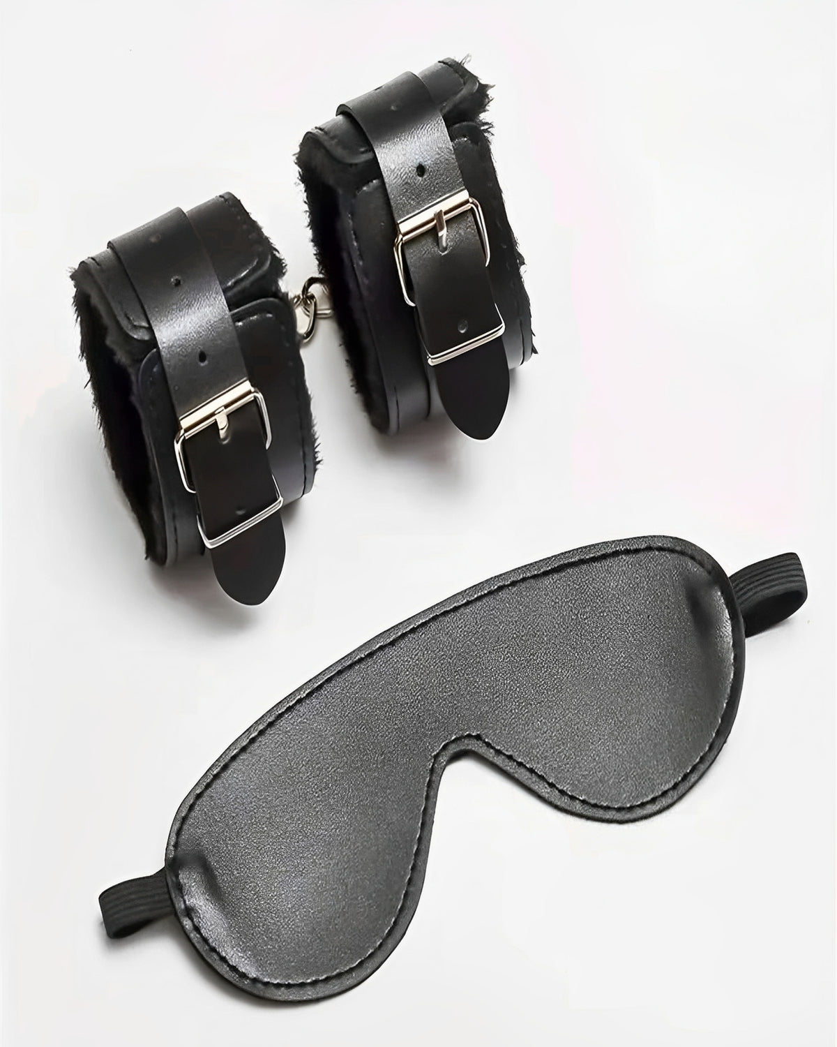 Kit de Restrição BDSM Hardcore - Algemas de Tornozelo com Corrente + Venda Preta (2 peças)