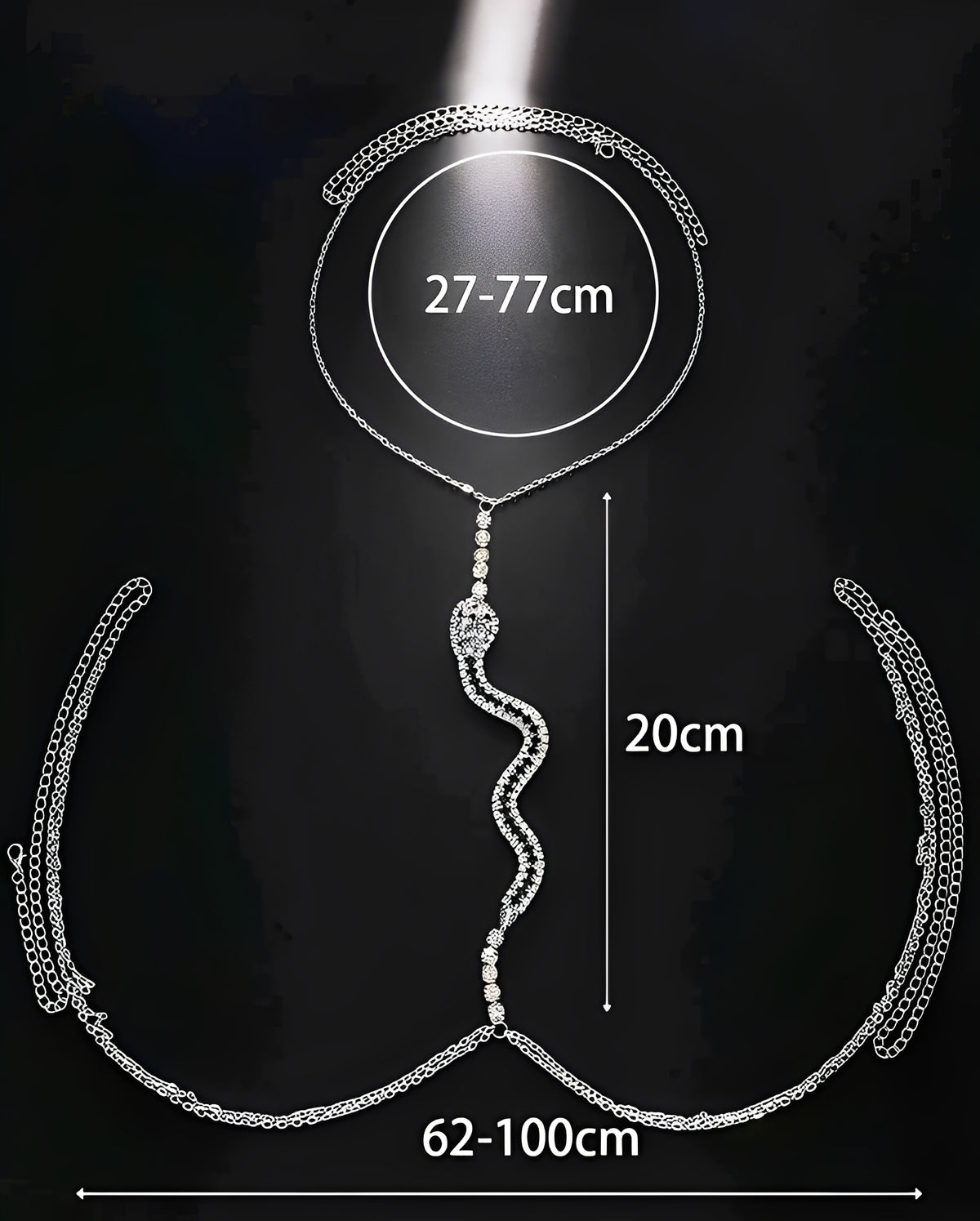 Colar Feminino Prata Serpente em Strass – Colar Longo Ajustável Elegante