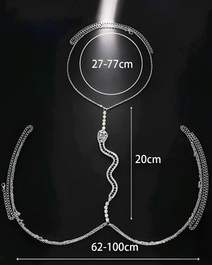 Colar Feminino Prata Serpente em Strass – Colar Longo Ajustável Elegante