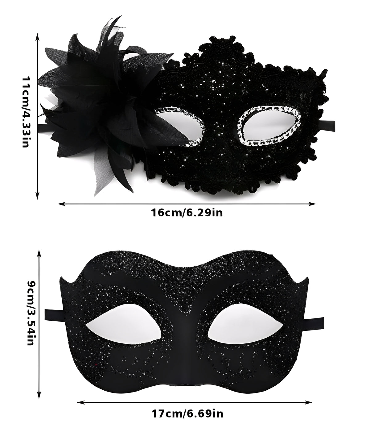 Máscaras de Baile Preto Casal – Kit Máscara Veneziana Masculina e Feminina com Detalhes de Renda, Flor e Glitter – Fantasia de Luxo para Festa e Carnaval