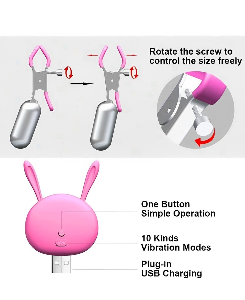  Estimulador de Mamilos e Clitóris com Vibração e Controle USB